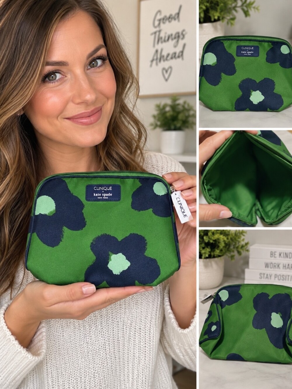 New kate spade 9x8 inch green blue floral cosmetic bag #26